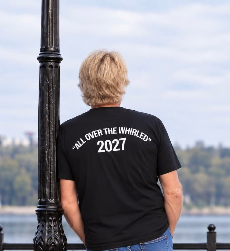 The 2027 “ALL OVER THE WHIRLED” tee-shirt is now AVAILABLE FOR YOUR PREORDER!
Preorder now so you get it before Christmas!